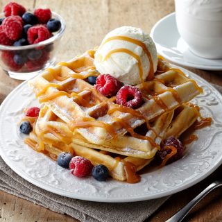 waffles and berries for breakfast